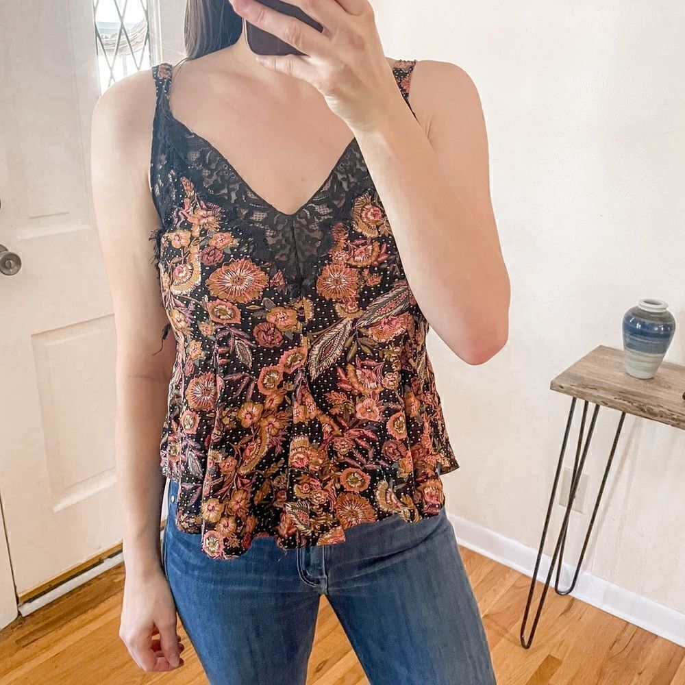 Free People Infinite Love Floral Lace Cami Tank Top XS